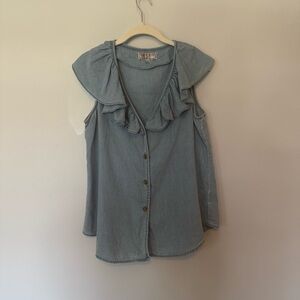 Vintage Guess Jeans Sleeveless Swing Blouse Ruffled Neck Size Medium Summer Top